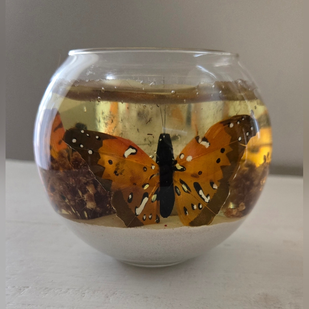 Vintage Butterfly In Gel Tea Light Candle Holder